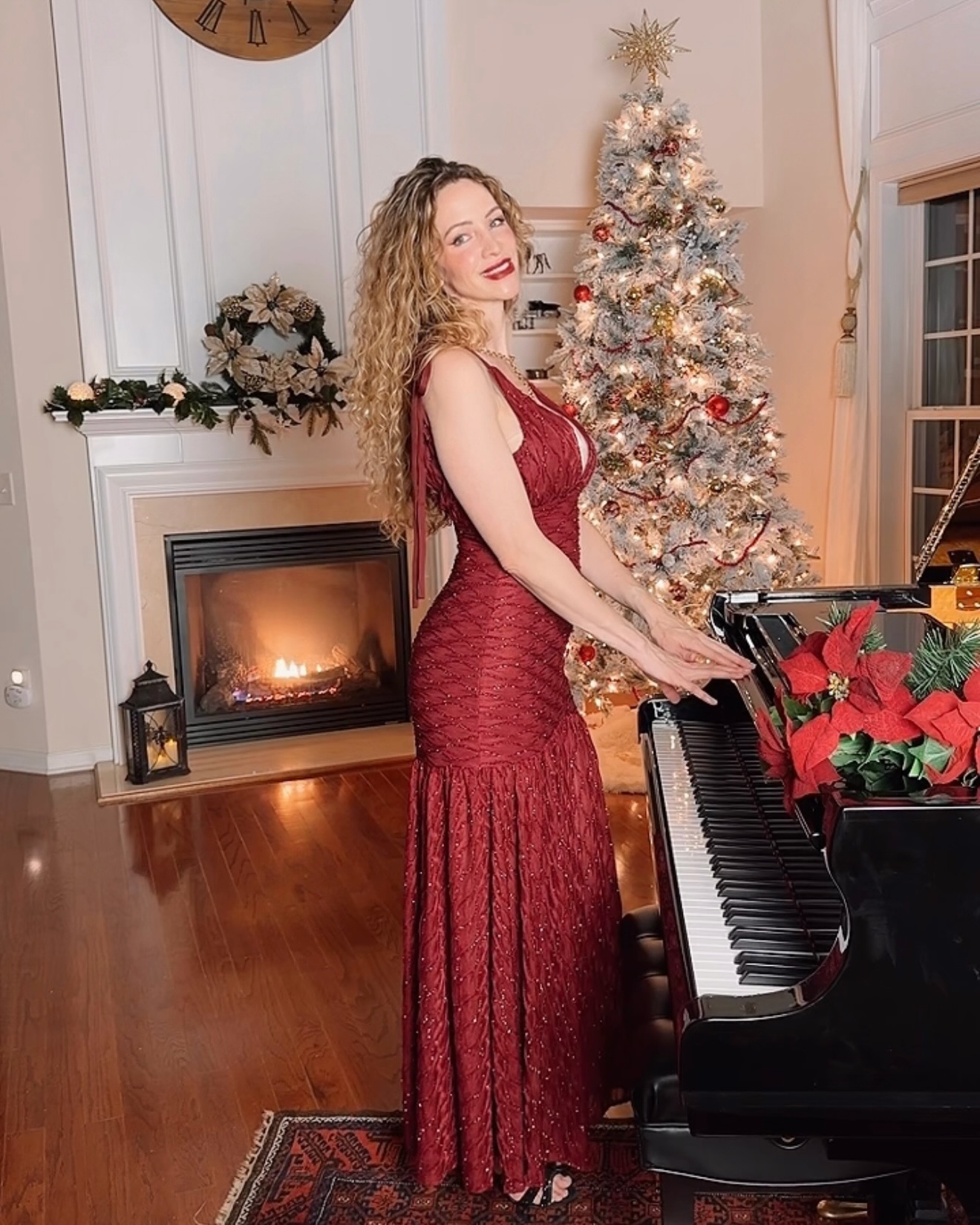 red dress christmas photoshoot Here's a little holiday by me and the tripod!! 😅 I got this for and I really like the color. I wore it in my previous reel. Which photo Elegant Gown Dress