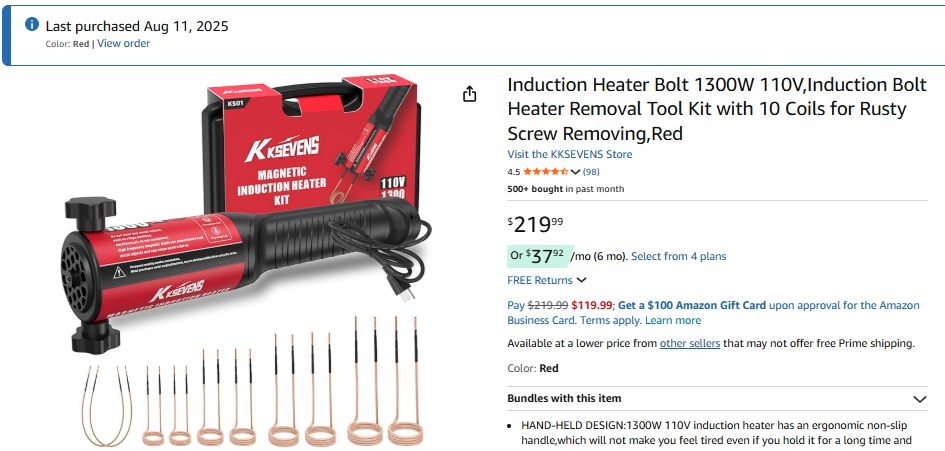 1300W 110V Induction Bolt Heater Kit – Handheld Bolt Removal Tool With 10 Coils, Dark Green