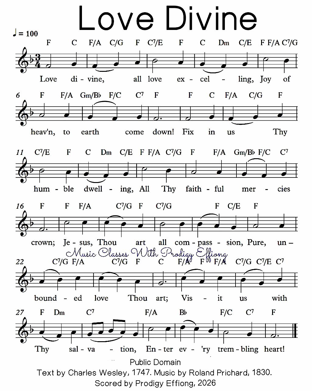 Sheet Music: Love Divine ✝️ 🕎❤️ ‎Text by Charles Wesley, 1747