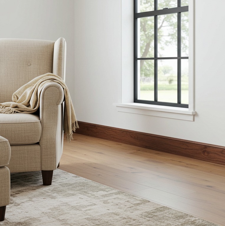 Beam - The rich tones and fine grain of black walnut baseboard bring ...