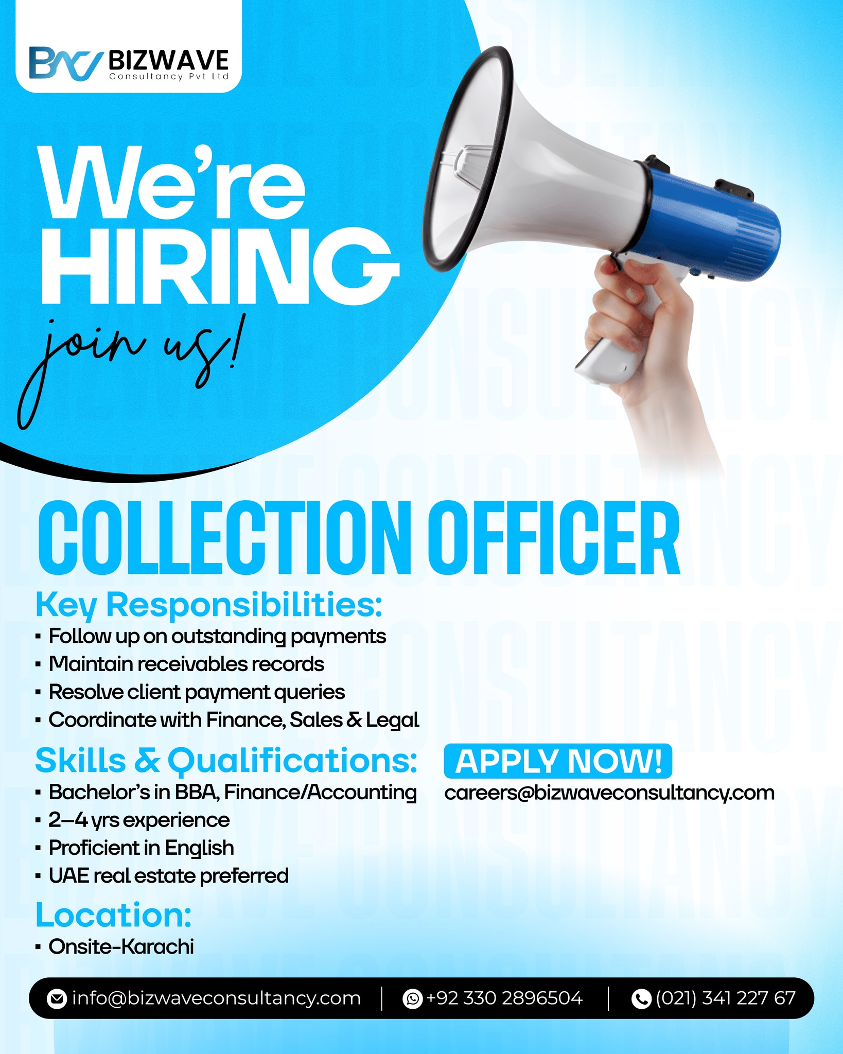 Bizwave - 🚨 We’re Hiring: Collection Officer 🚨 📍 Location: Karachi ...