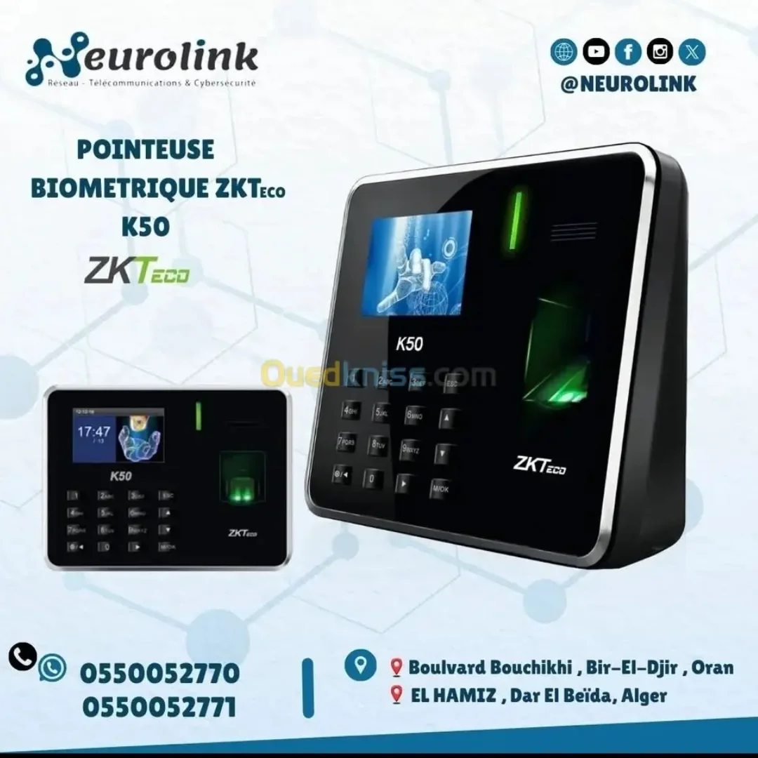 NeuroLink - Pointeuse Biométrique ZKTeco K50 – Chez Neurolink ...