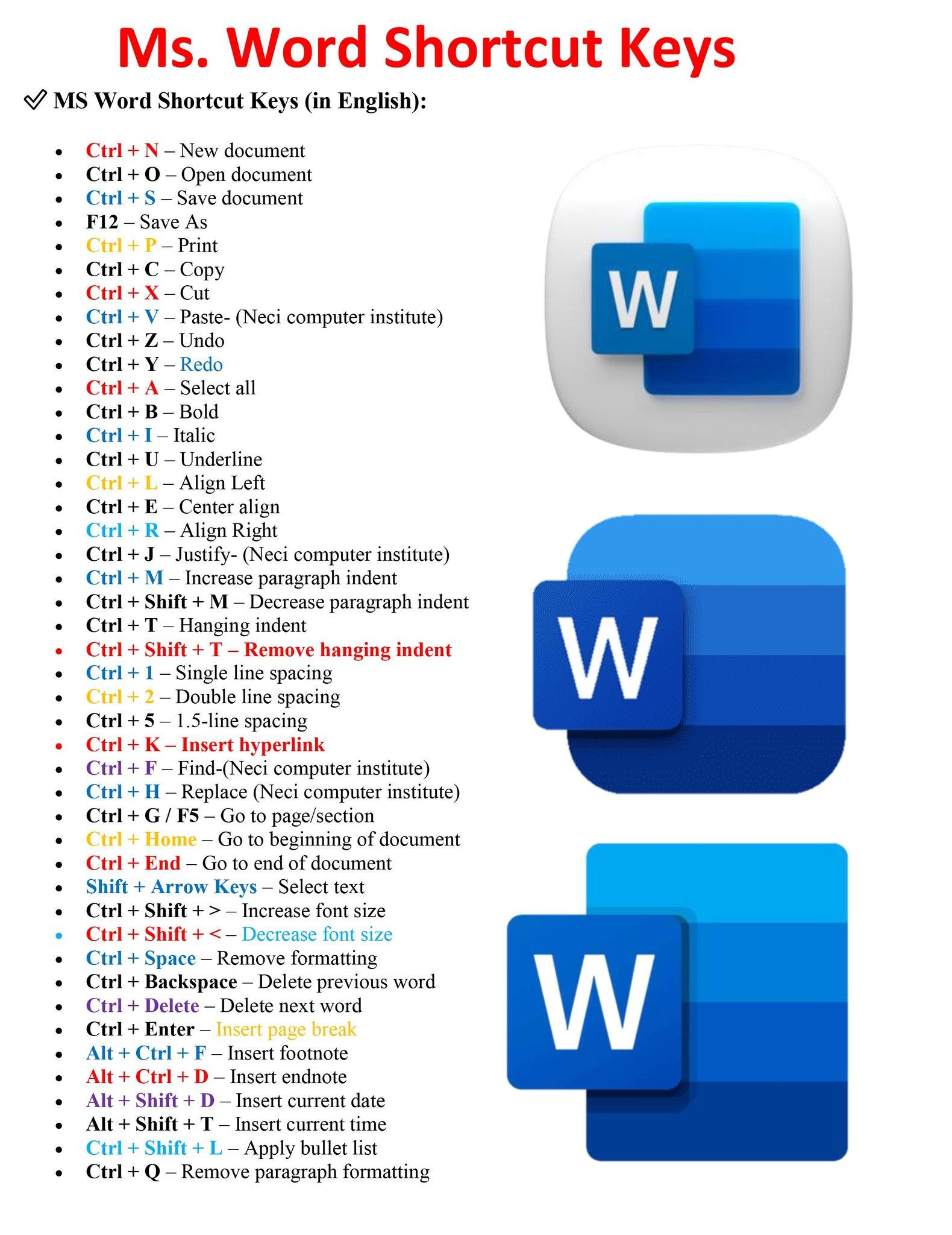 Altiam - MS Word Important shortcut keys 👇 | Facebook