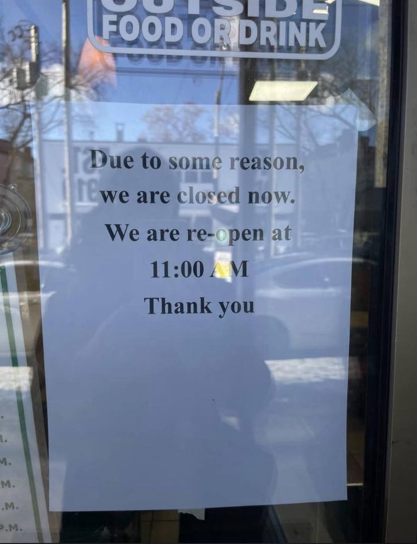 Restaurant closed due to vague reason