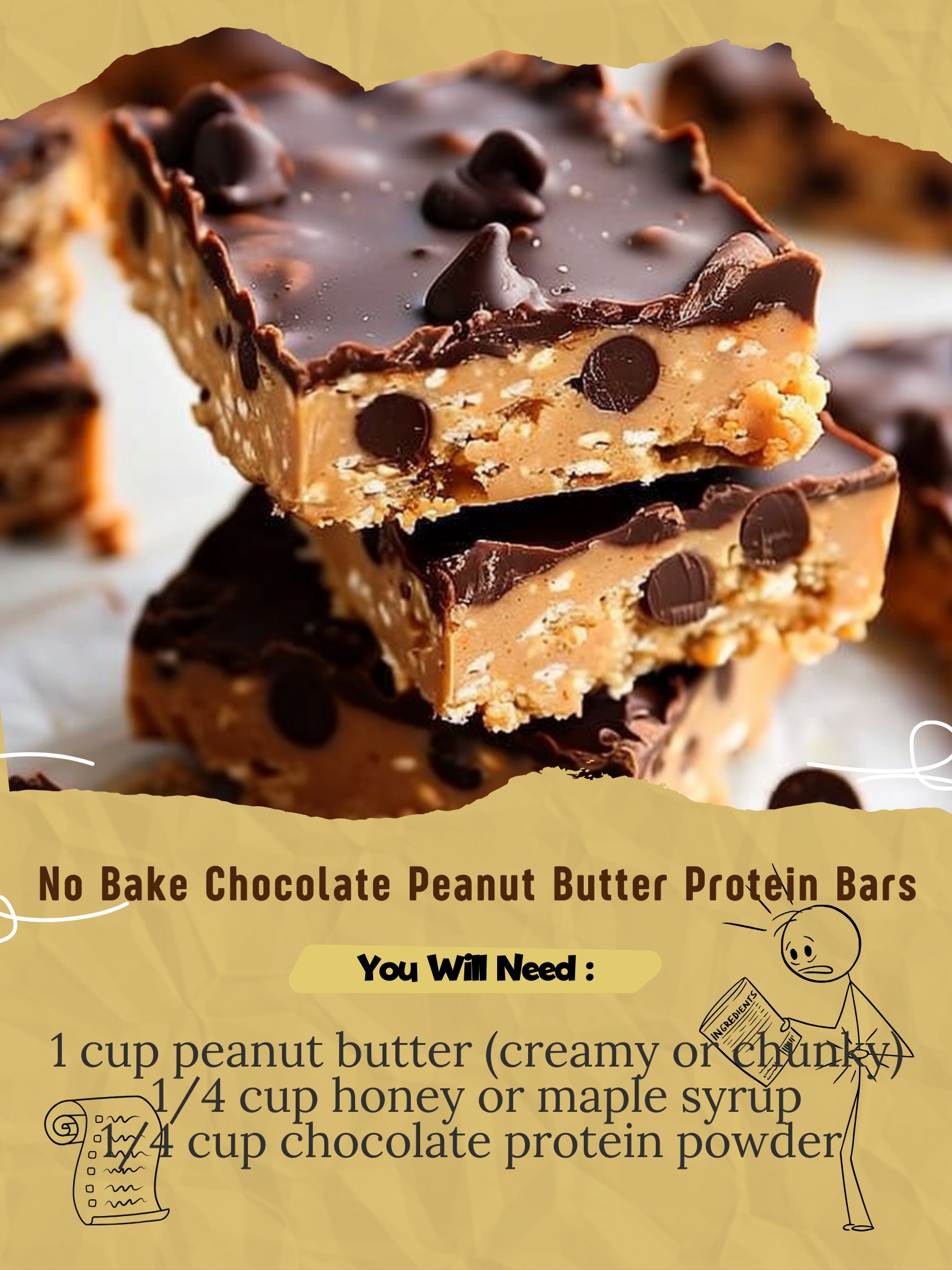 Easy Recipes | 🍫 No Bake Chocolate Peanut Butter Protein Bars | Facebook