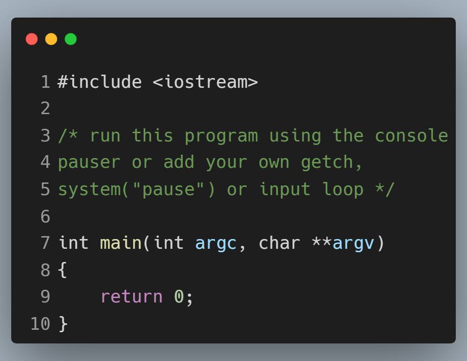 programadores (C#, C++, C) | Programa vacío básico para iniciar en c++ ...