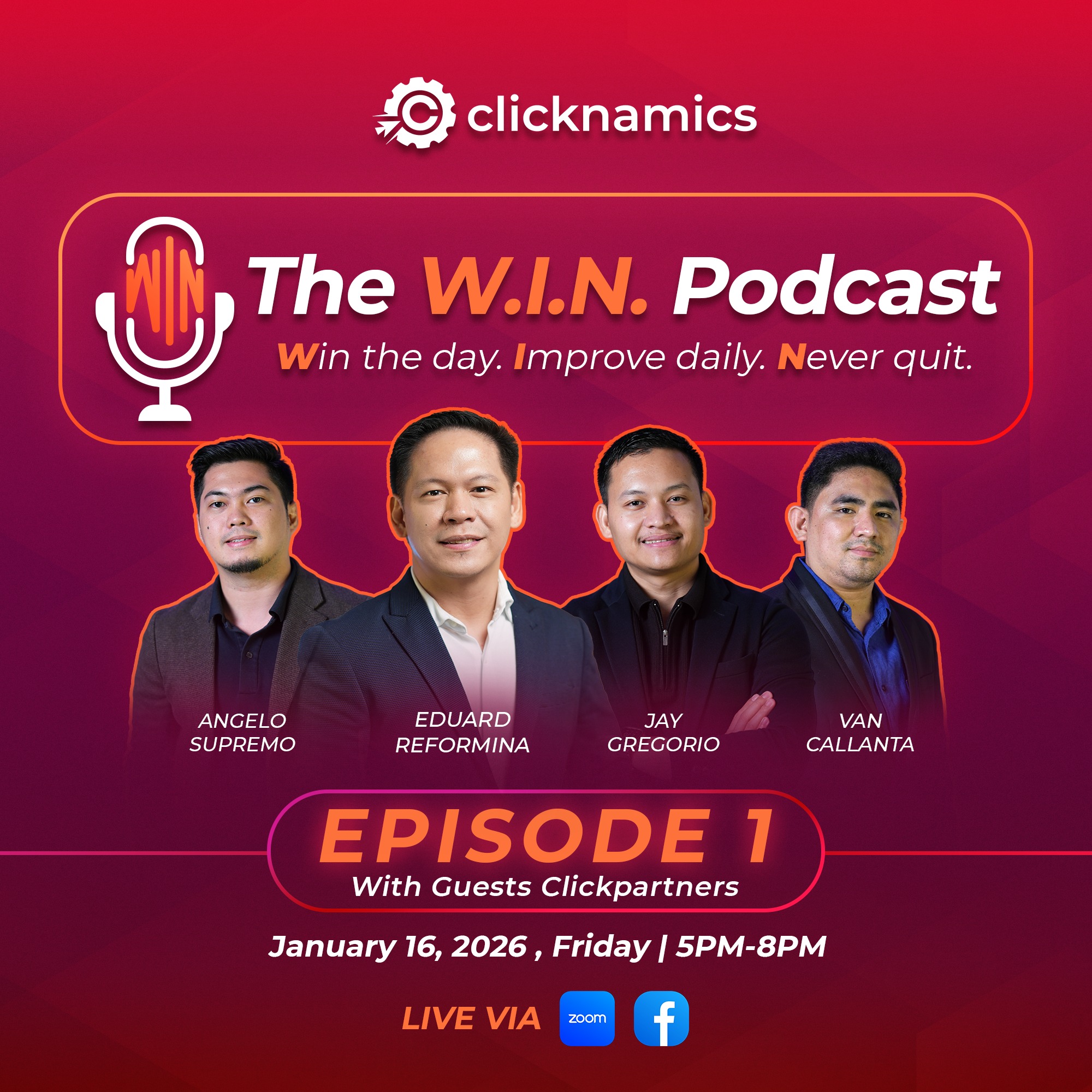 🚨 LIVE NA ANG W.I.N. PODCAST! 🚨... - Clicknamics Philippines | Facebook