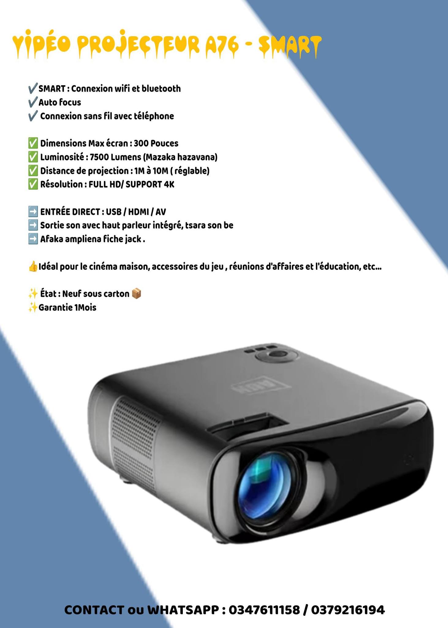 Vidéoprojecteur 4K 26000 Lux Home Cinéma - WiFi 6 Bluetooth 5.2, 180° Rotation, Focus Électrique, Correction Trapèze & Zoom, Natif 1080P Pour IOS/Android