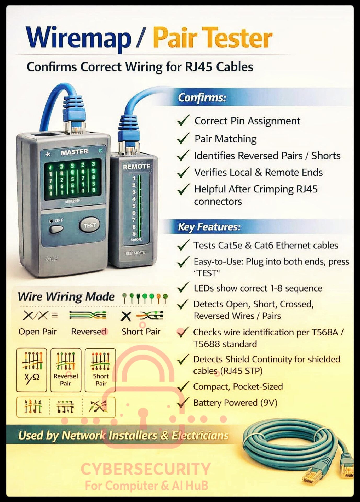 Cyber - 🔌 RJ45 Cable Testing Made EASY. Wiremap / Pair Tester Explained ...