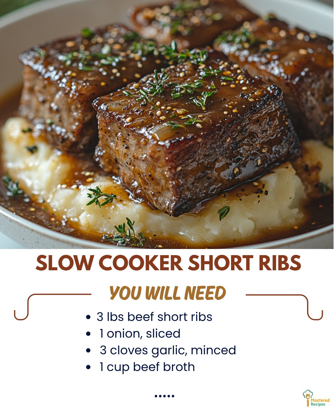 Mastered - Slow Cooker Short Ribs 3 lbs beef short ribs 1 onion, sliced ...