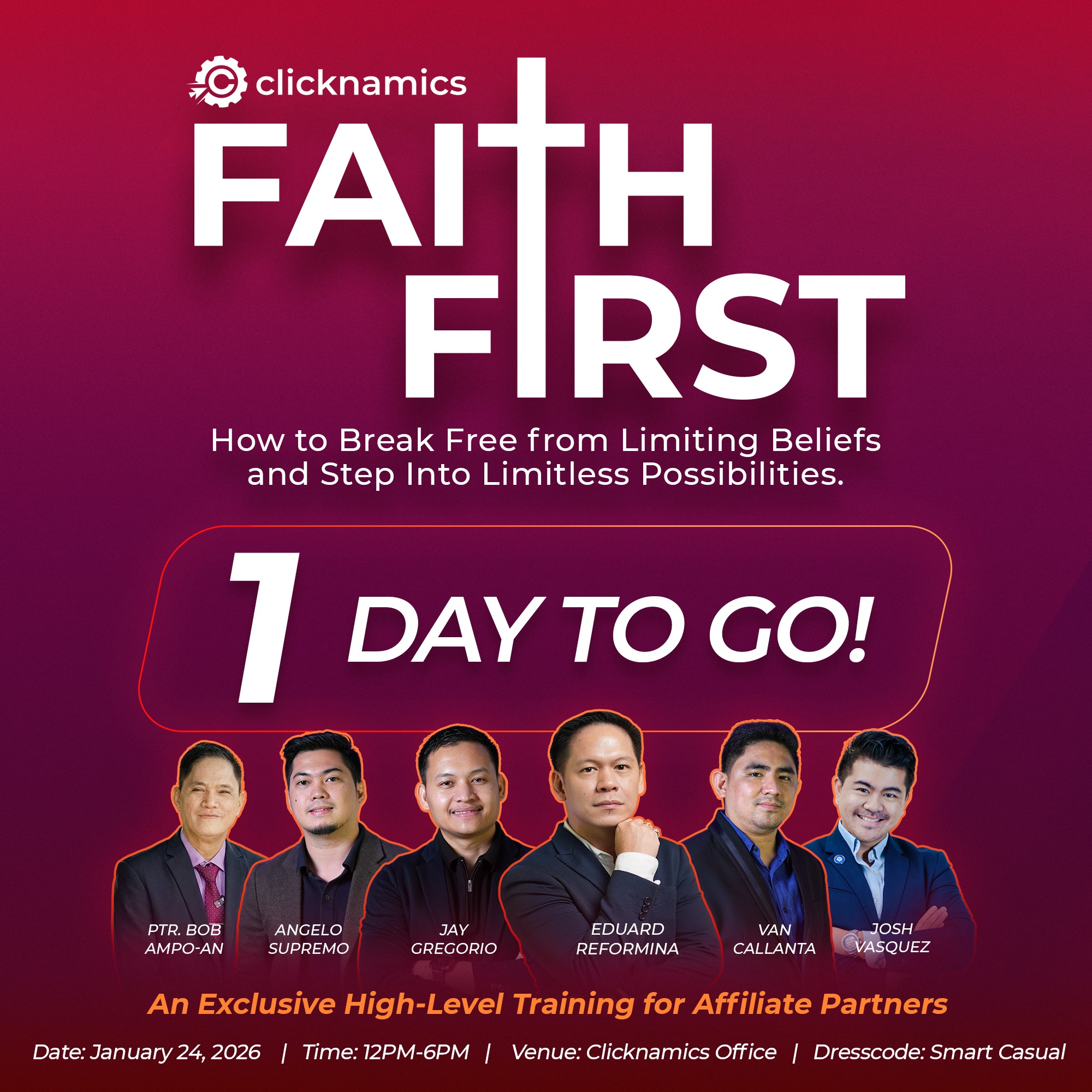 Clicknamics - 🚨 1 DAY TO GO. LAST CALL. 🚨 FAITH FIRST is happening ...