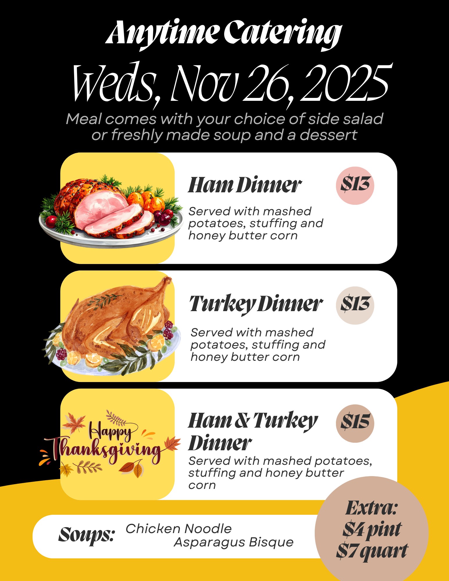 Anytime - Happy Monday! Here is our menu for Weds, November 26th ☀️🦃 📍 ...