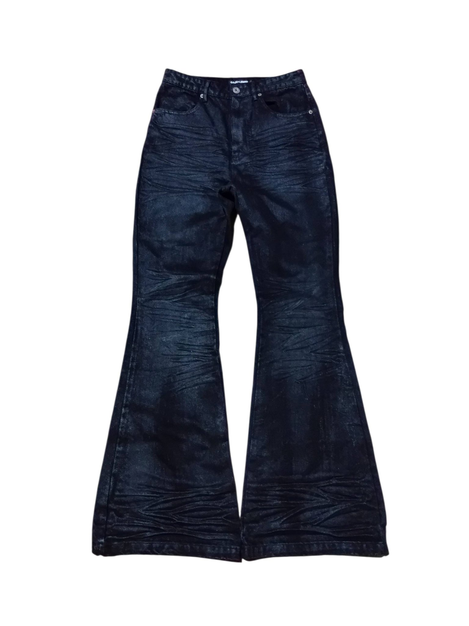 Gothic metal waxed flare jeans for sale