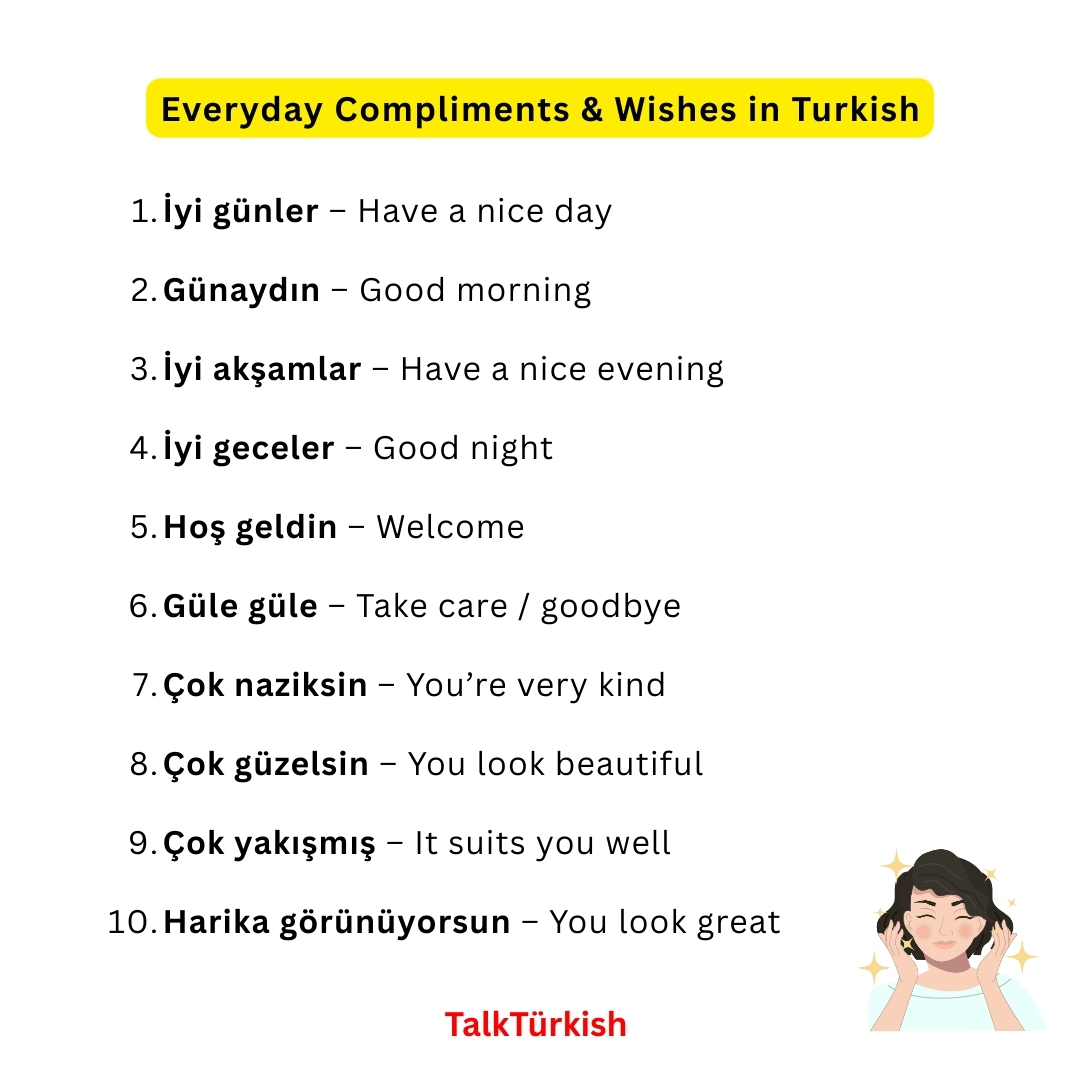 TalkTürkish - Everyday Compliments & Wishes in Turkish #LearnTurkish # ...