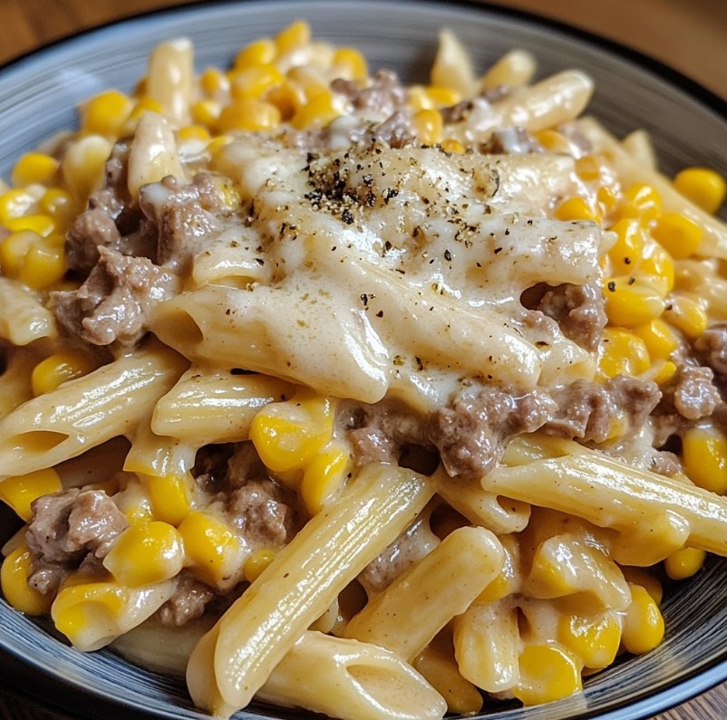 Quick - One-Pot Creamy Garlic Butter Ranch Beef & Corn Penne ...