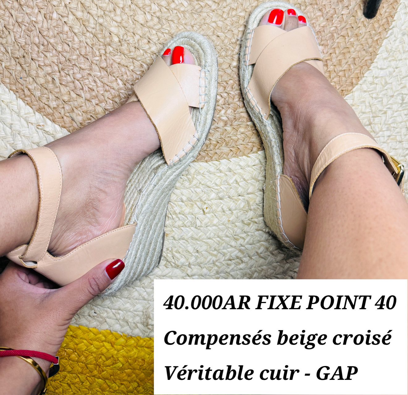 Sandales Compensées Art - Cuir Et Tissu Gris Clair - Taille 40 - Occasion TTBÉ
