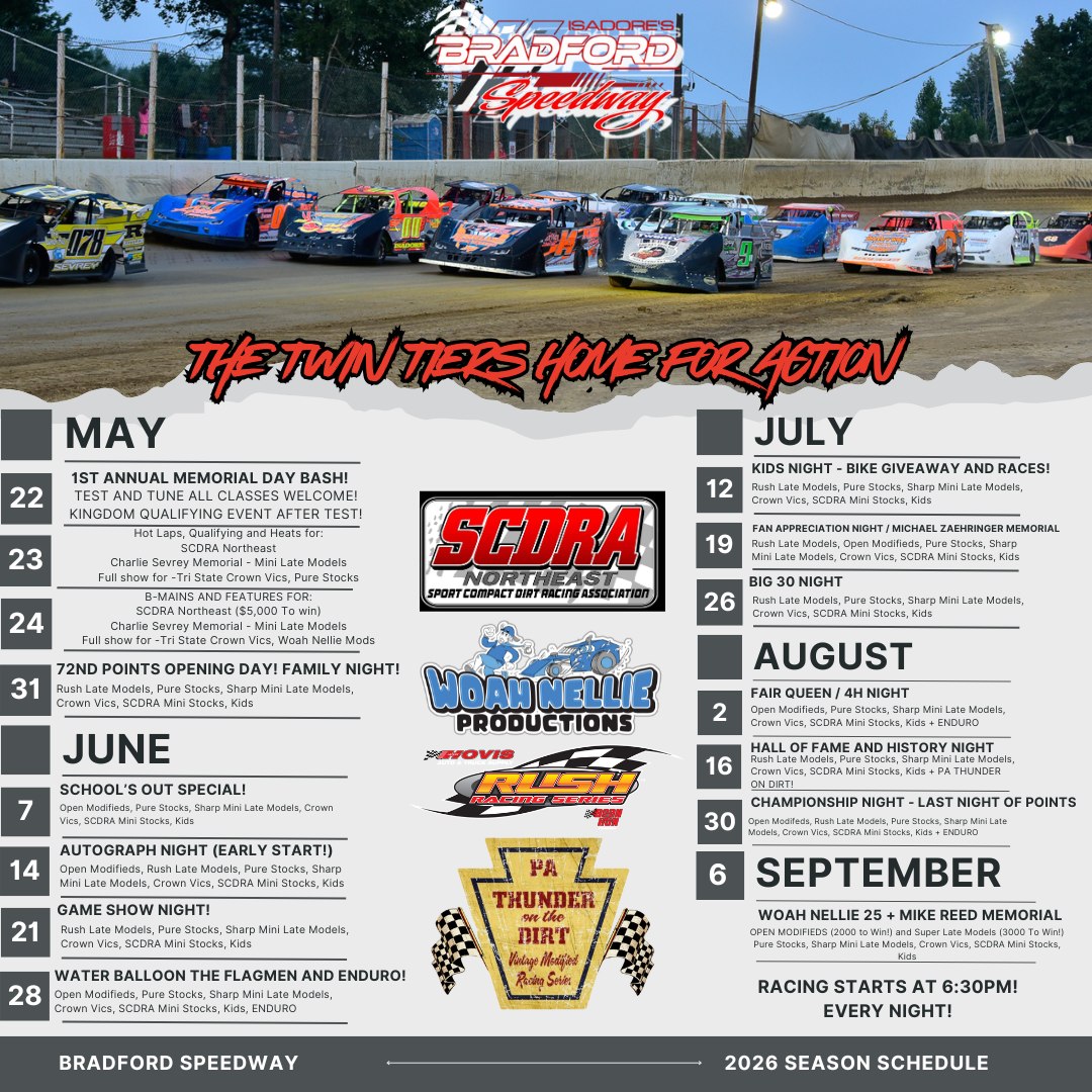 Bradford - FOR IMMEDIATE RELEASE Bradford Speedway Announces 2026 ...