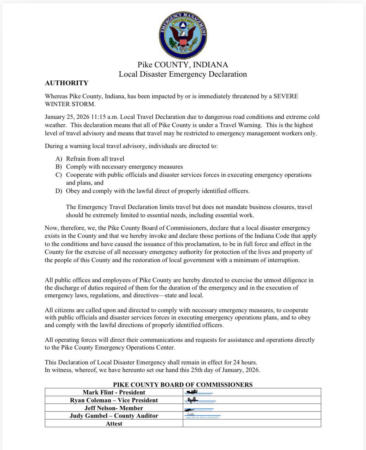 Town of Winslow - Pike County is under a Local Disaster... | Facebook