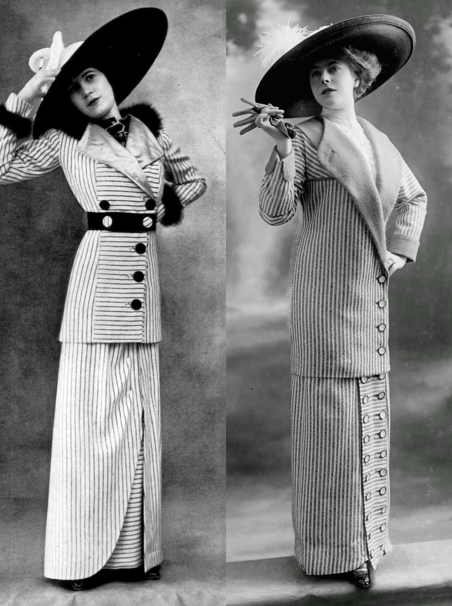Early 1910s asymmetrical layered skirts with large buttons