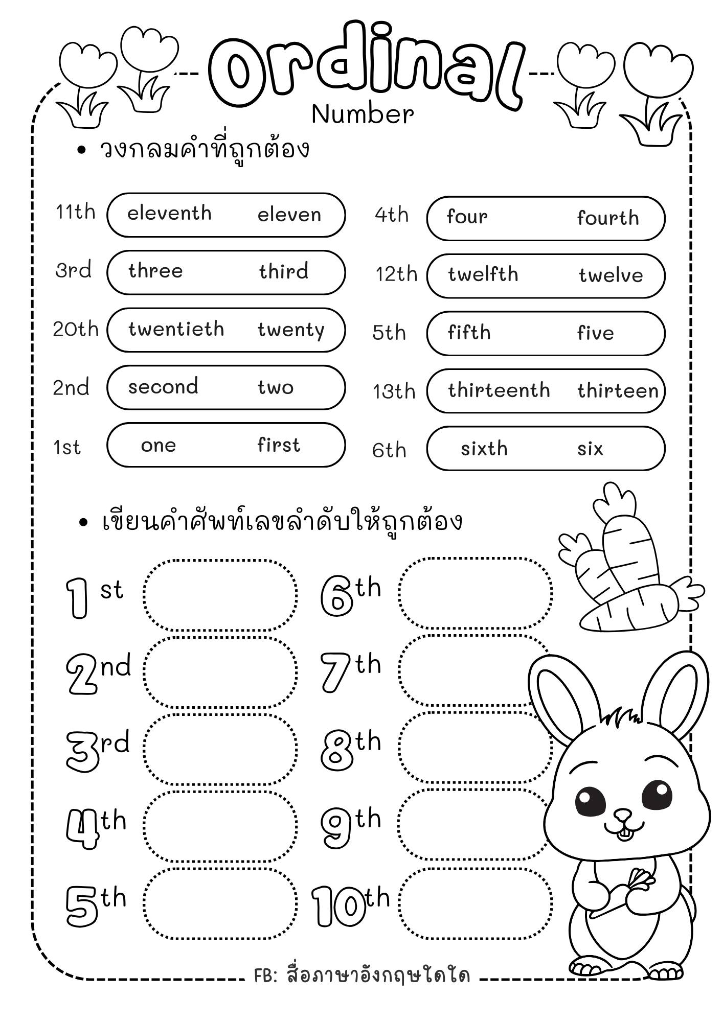 ใบงาน Ordinal numbers... - สื่อภาษาอังกฤษใดใด | Facebook