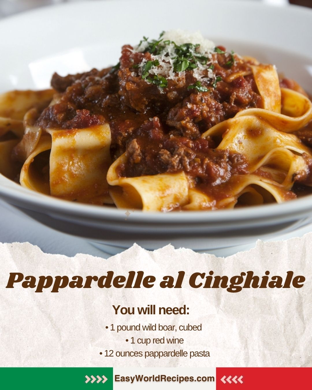 Italian - 🍷 Pappardelle al Cinghiale (Wild Boar Ragu) A Tuscan classic ...