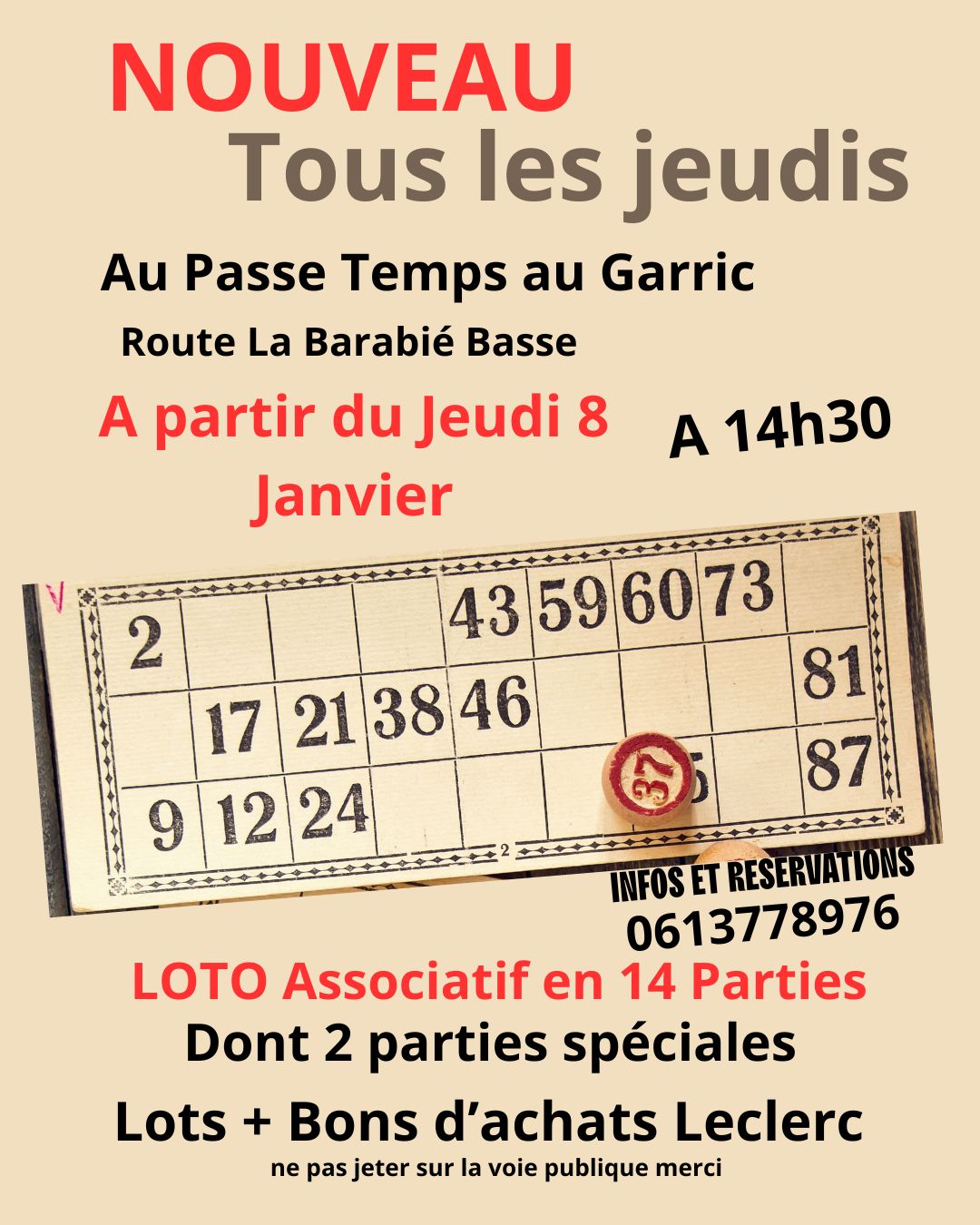Loto - 💢💢Nouveau💢💢 A partir du Jeudi 8 janvier 2026 🚨Tous les Jeudis à ...