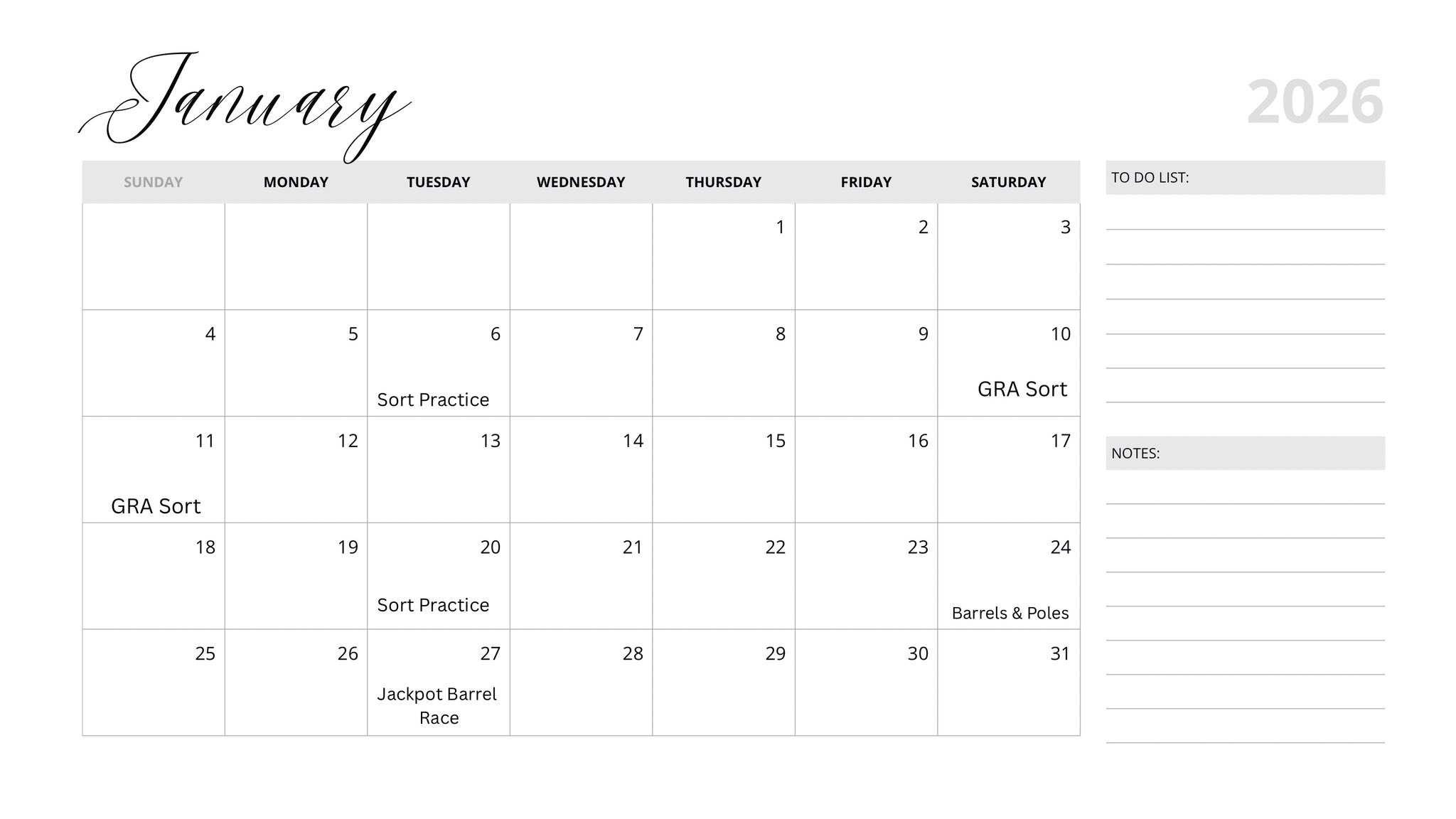 2026 CALENDAR - Grizzle Ridge Arena | Facebook