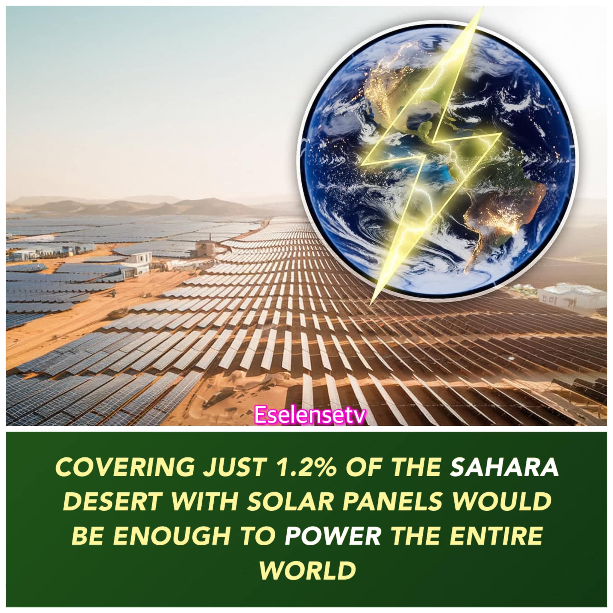 Solar panels covering 1.2% of Sahara could power the world