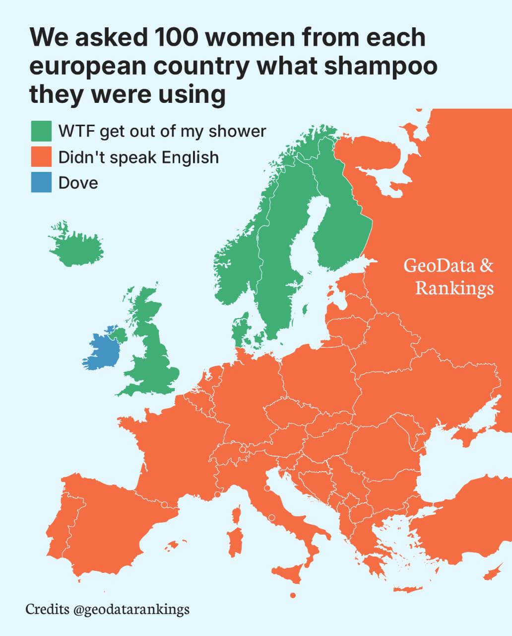 GeoData - A humorous map claiming that after asking 100 women in each ...