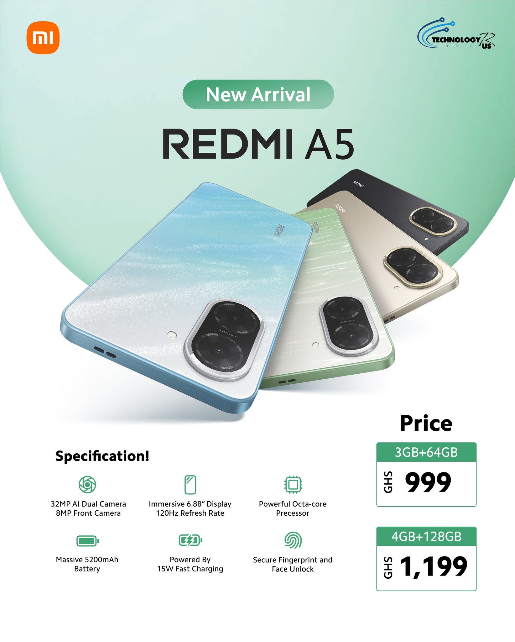 Capture life in stunning detail with the Redmi A5's 32MP AI Dual
