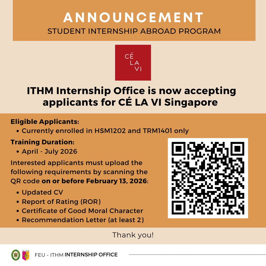 Congratulations to the... - FEU ITHM Internship Office | Facebook