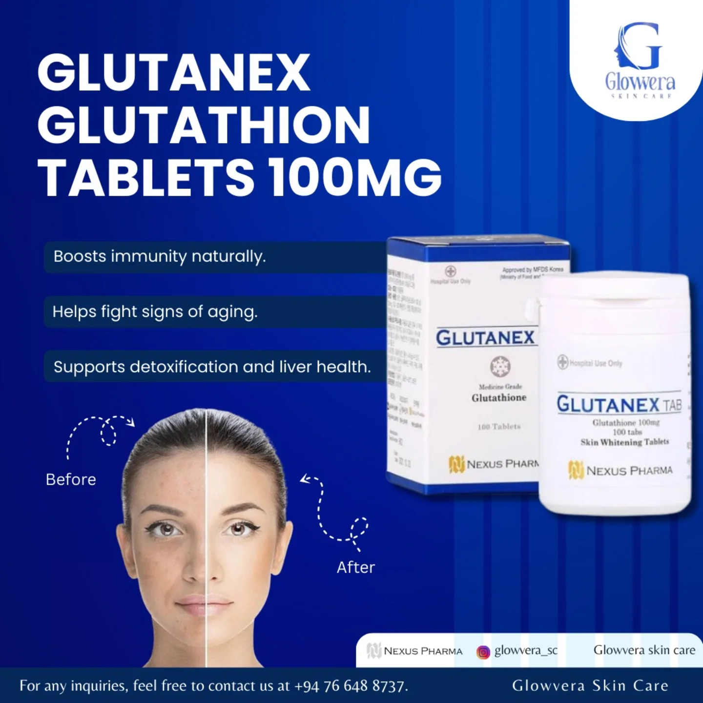 𝐆𝐋𝐔𝐓𝐀𝐍𝐄𝐗 𝐆𝐥𝐮𝐭𝐚𝐭𝐡𝐢𝐨𝐧𝐞 𝐓𝐚𝐛𝐥𝐞𝐭𝐬 𝟏𝟎𝟎𝐦𝐠 ✨ Your trusted formula for radiant skin and overall wellness 💛 ✓ 𝐁𝐨𝐨𝐬𝐭𝐬 𝐢𝐦𝐦𝐮𝐧𝐢𝐭𝐲 naturally ✓ 𝐇𝐞𝐥𝐩𝐬 𝐟𝐢𝐠𝐡𝐭 𝐬𝐢𝐠𝐧𝐬 𝐨𝐟 𝐚𝐠𝐢𝐧𝐠 & promotes youthful skin 