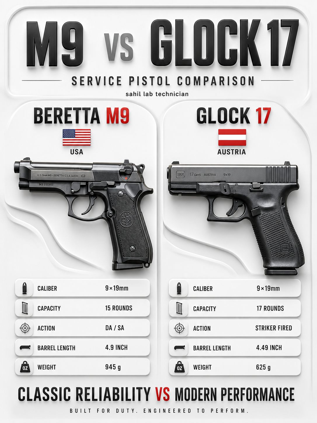 Glock 17 vs Beretta M9: A Complete Comparison of Performance