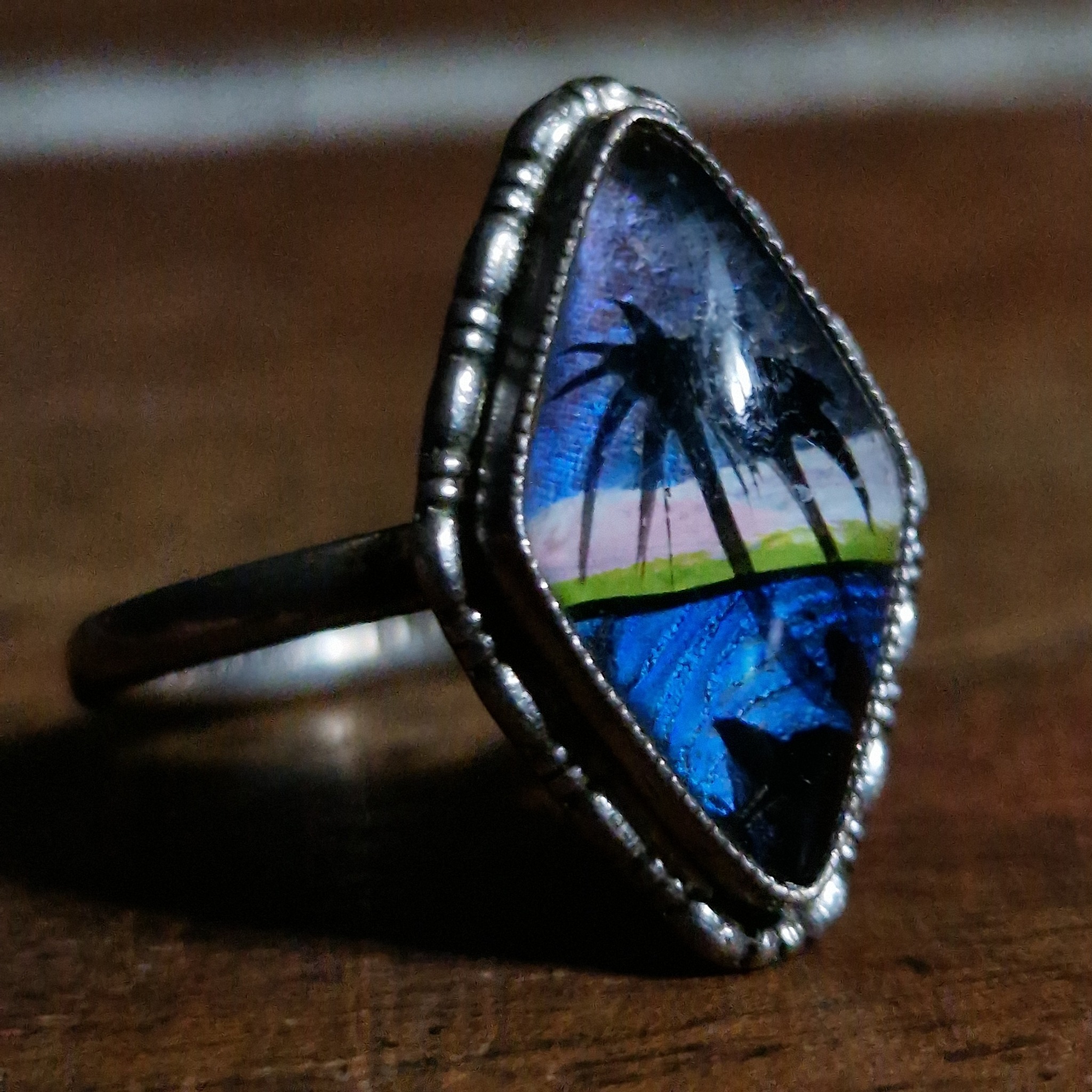 Thomas le mott Art Deco sterling silver butterfly wing ring with 