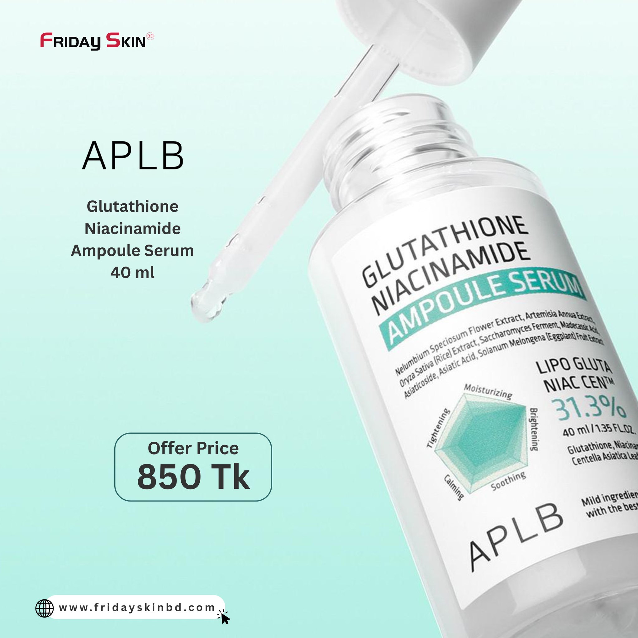 APLB Glutathione Niacinamide Series – A brightening and revitalizing skincare line powered by Glutathione and Niacinamide. This series helps fade dark spots, even out skin tone, and boost radiance while keeping the