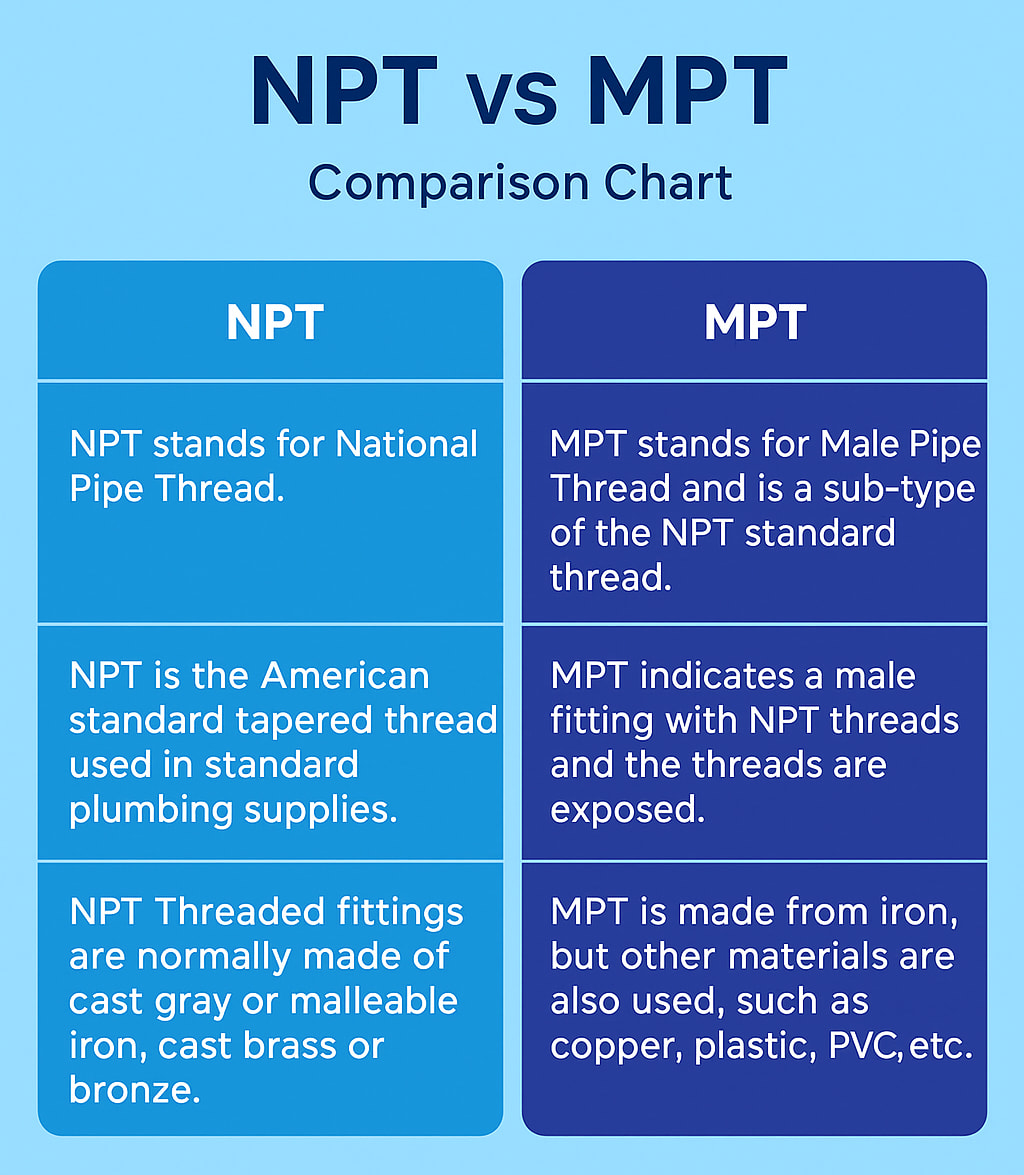 Piping Engineering and Design | NPT VS MPT Fittings Comparison Chart ...