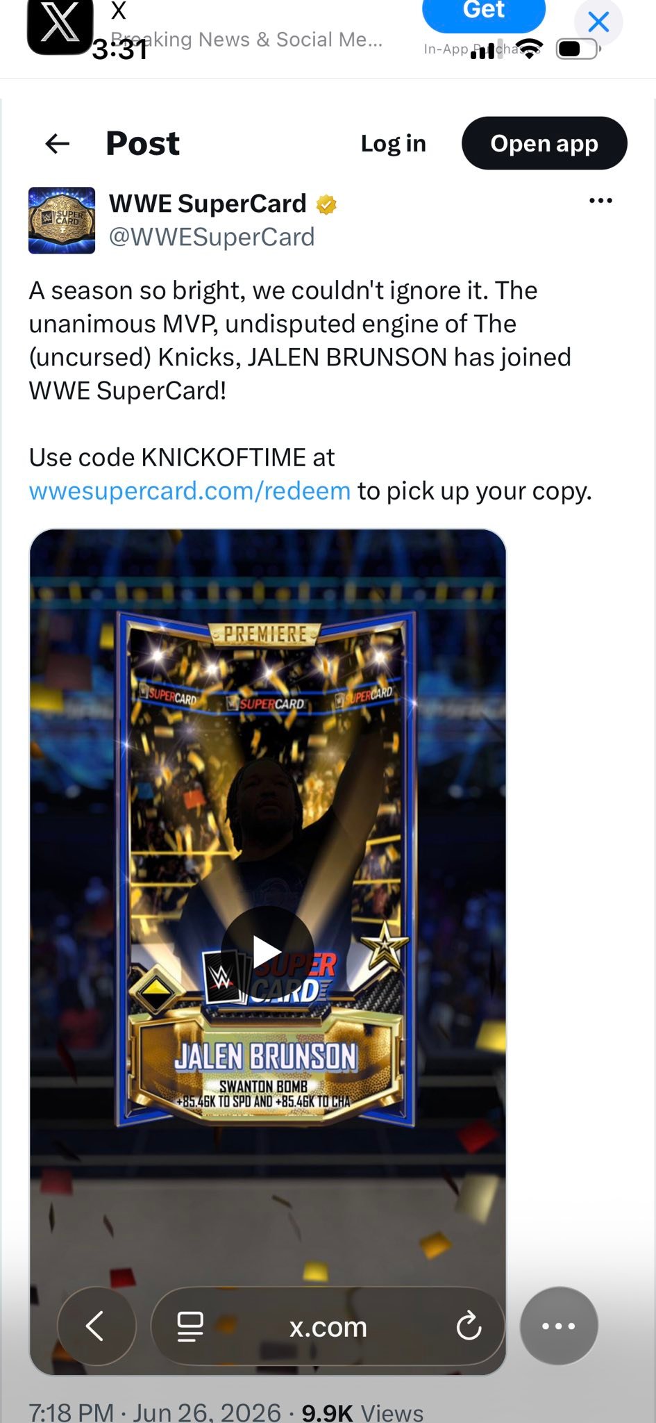 NEW CODE: KNICKOFTIME