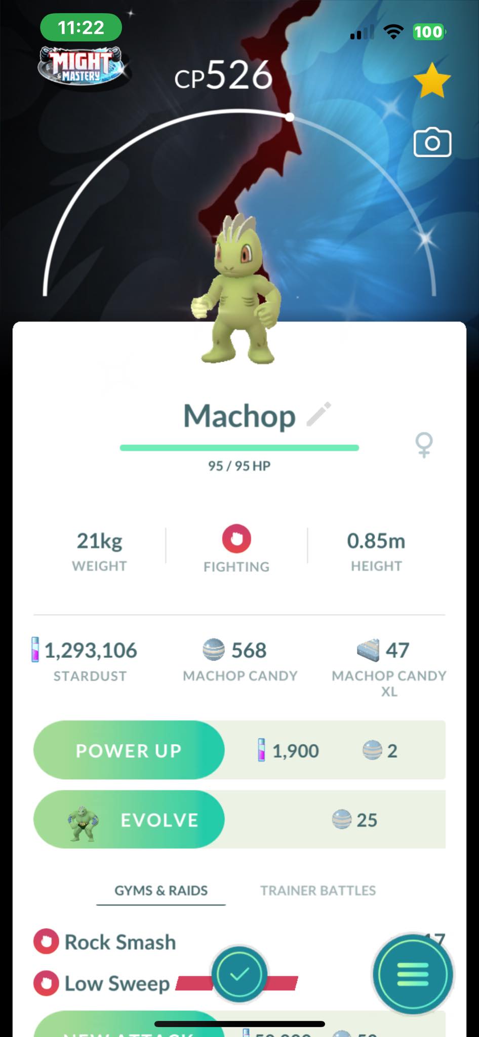 Pokémon Go - Shiny Machop Background Might & Mastery - Trade - P’TC