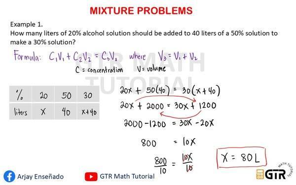 MIXTURE PROBLEMS Click... - Math Tutorial by Arjay Enseñado | Facebook