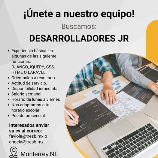 bolsa de trabajo Monterrey | Se solicita desarrolladores jr, para más ...