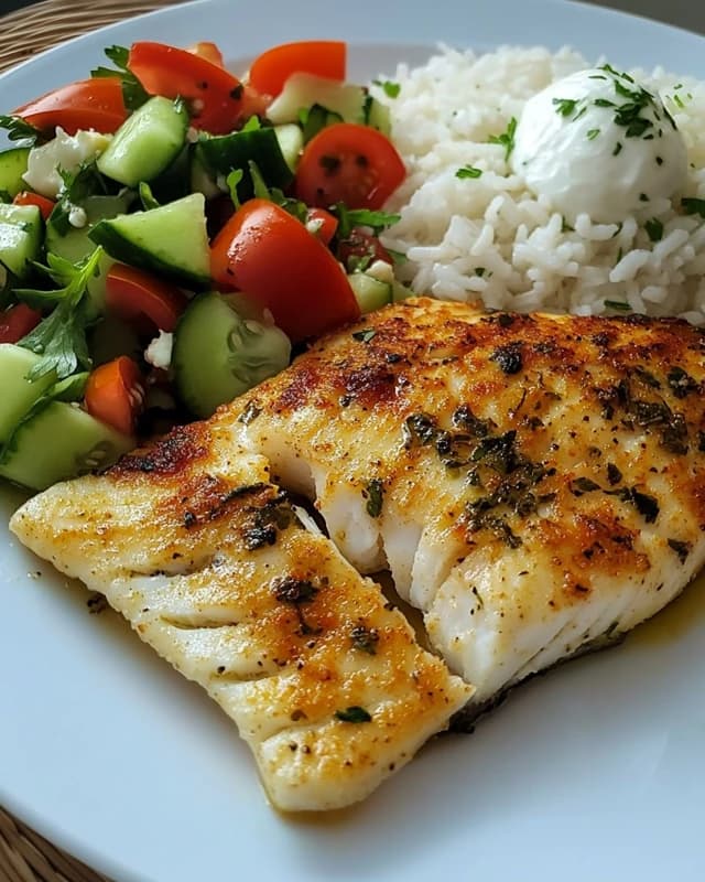 Recipes - Herbed Baked White Fish with Rice & Crisp Garden Salad 🐟🥗 A ...