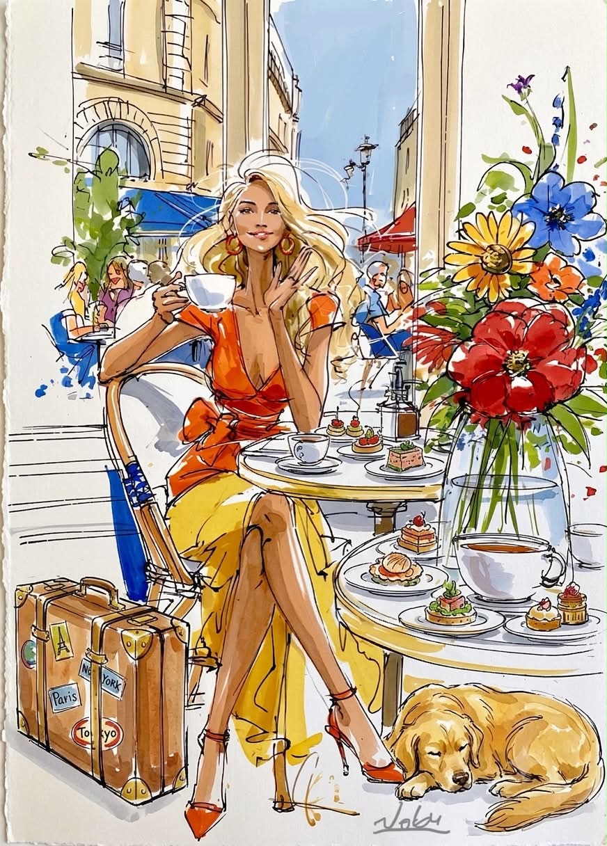 M. Blanche Rue Parisienne 水彩画 2枚 M. Blanche Rue Parisienne