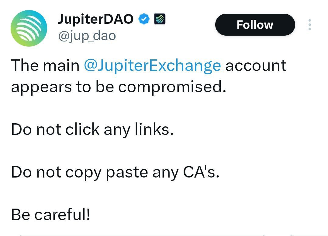 Mesh - 🚨 $Jupiter X account is compromised ⚠️ Do NOT click on any ...