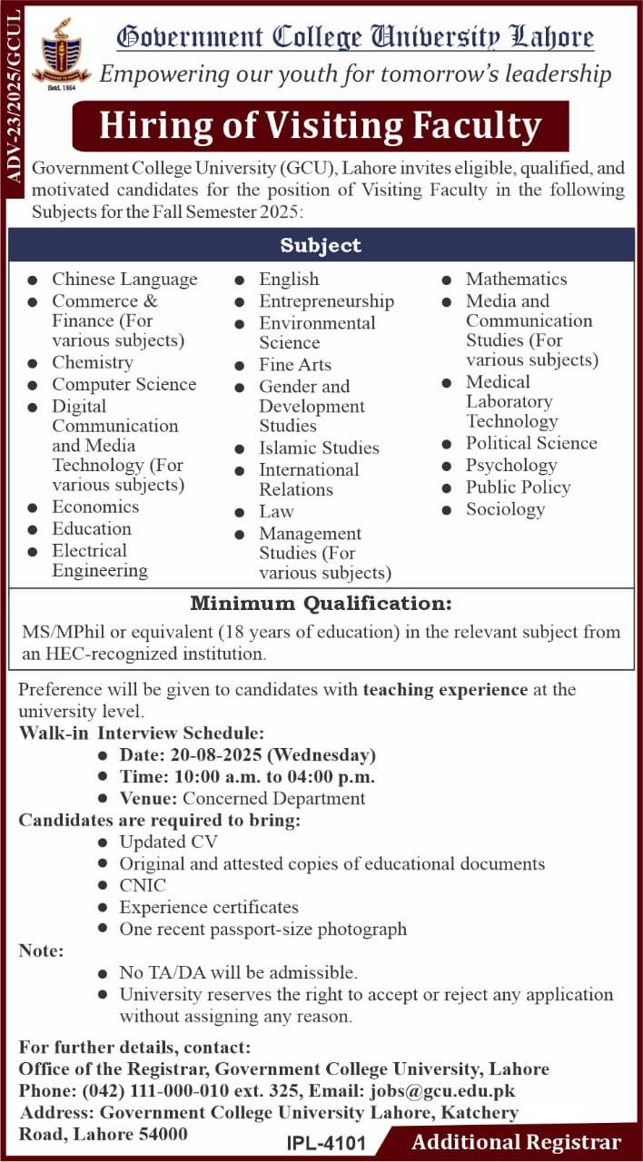 GC - Updated Advertisment for Hiring of Visiting Faculty | Facebook