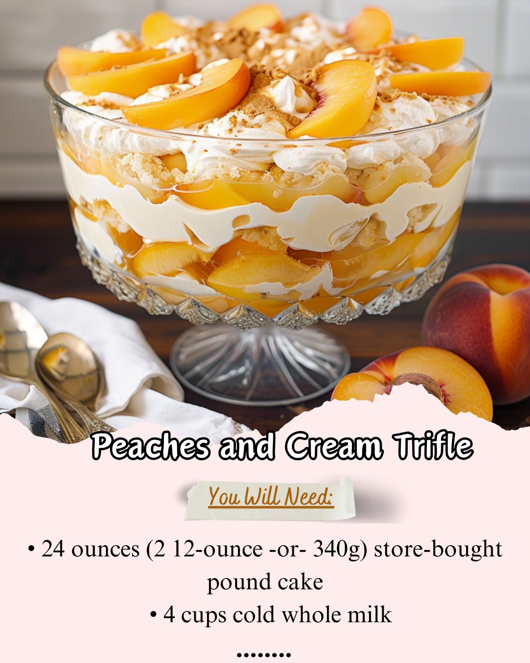 Image showcasing Grandma's - - Peaches and Cream Trifle 🍑 - This delightful Peaches and ...