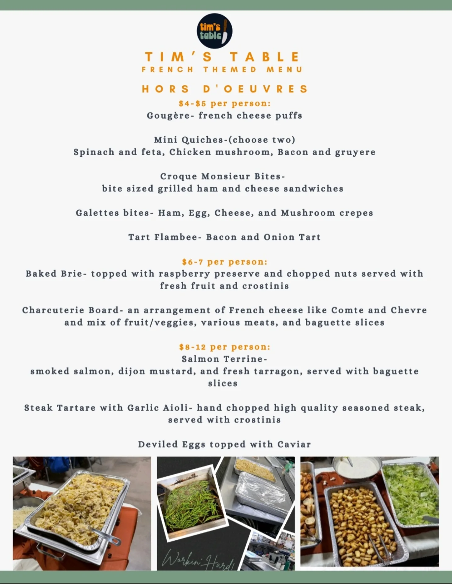 Tim's Table - The first of our catering menus is here!... | Facebook