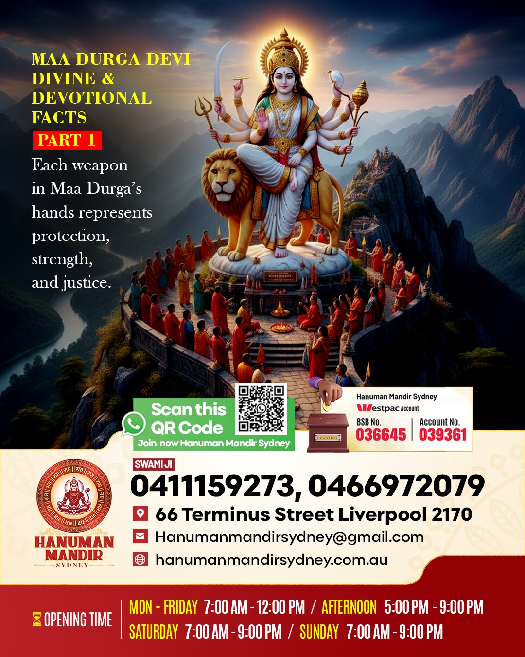 Feel the sacred presence of Maa... - Hanuman Mandir Sydney | Facebook