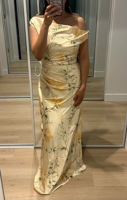 mac duggal orange dress Pink and Orange Strapless Floral Sequin Midi Dress