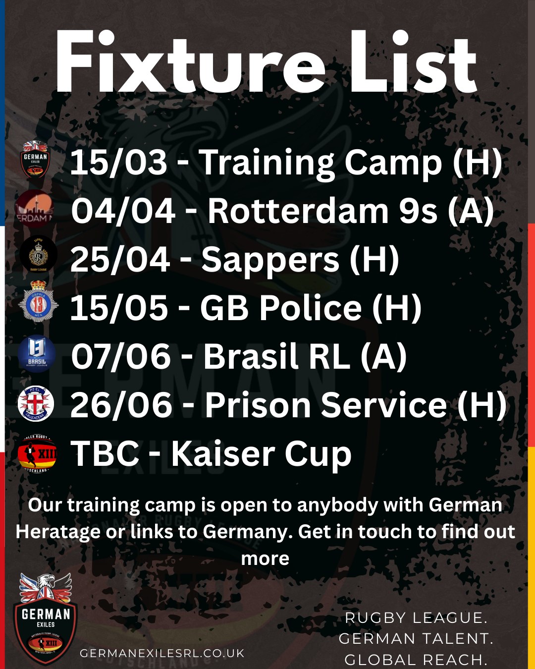German - Our current confirmed fixtures for the year are locked in, and ...