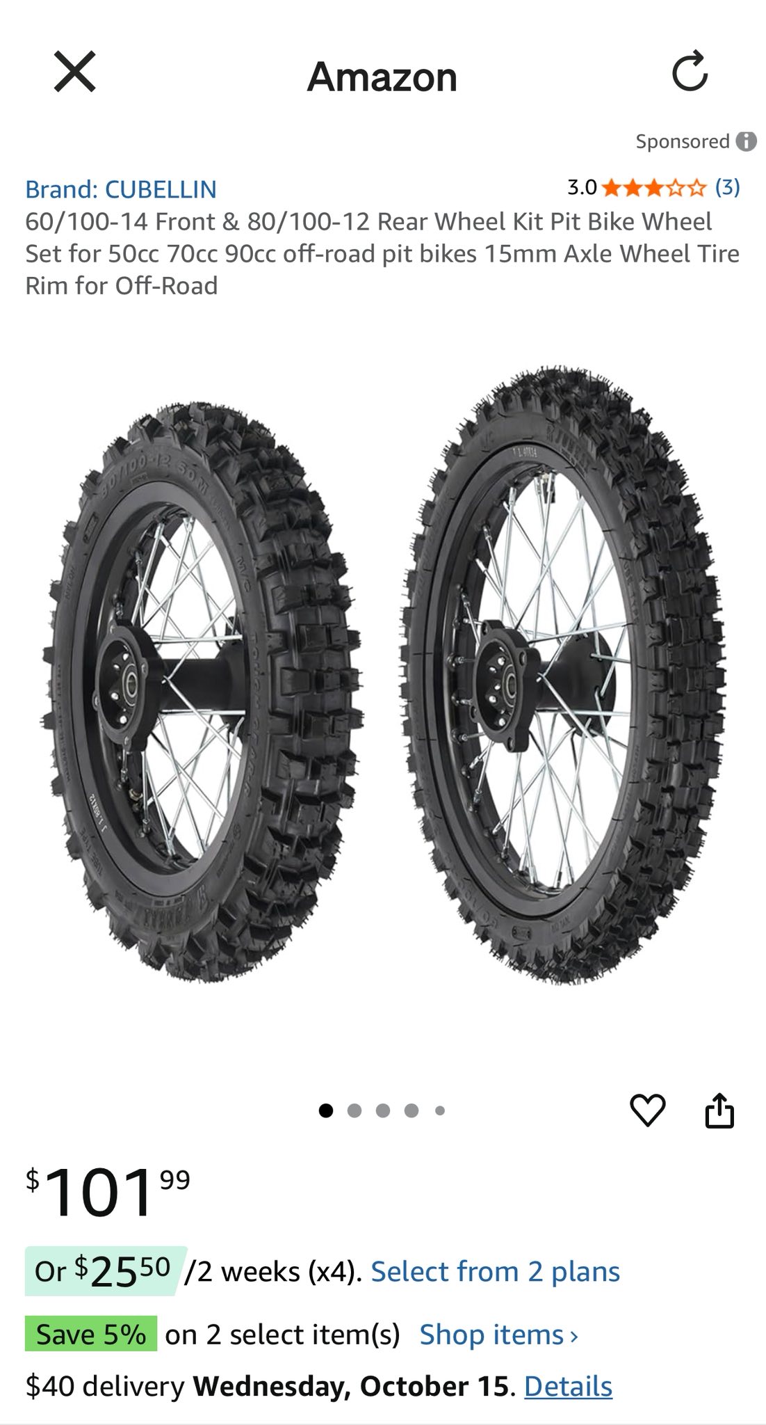 WPHMOTO 80/100-12 Rear Tire Disc Brake Wheel Rim With 12mm Bearing And Brake Master Caliper For Pit Pro Dirt Bike